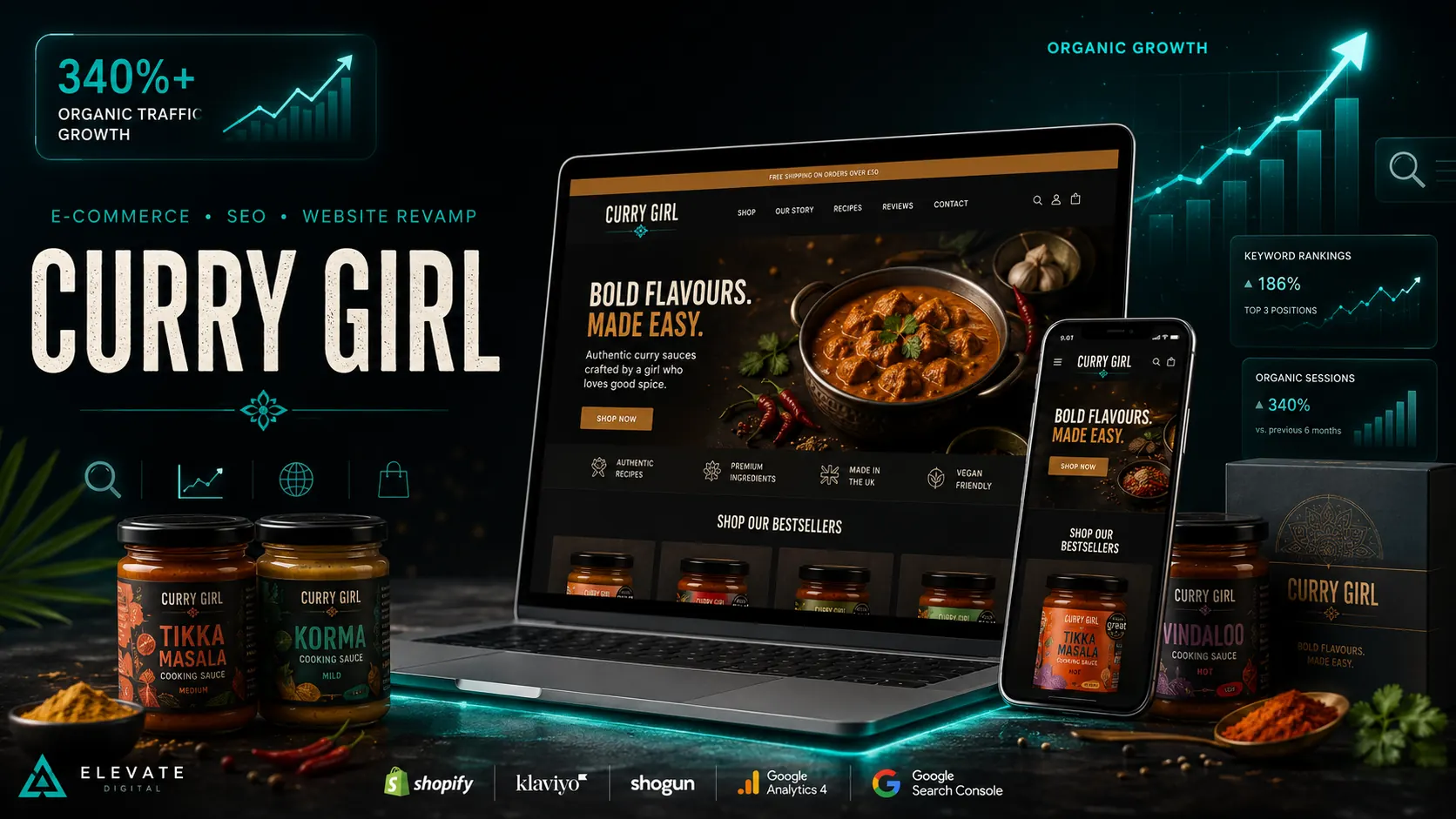 Shop Curry Girl Food and Beverage Shopify SEO Website Revamp by MetaMalistic